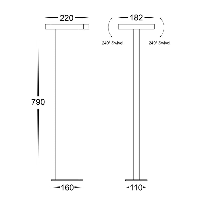 HV1635T-BLK-240V - Locu Black Aluminium 2 Light Adjustable Bollard - 790mm