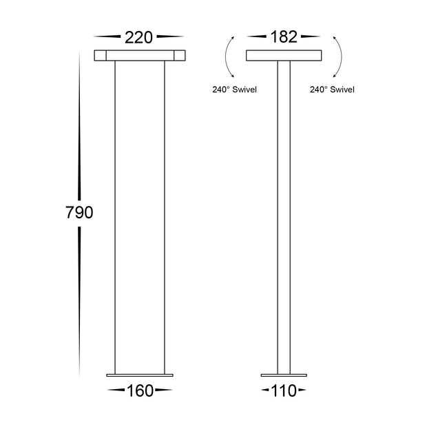 HV1635T-BLK-240V - Locu Black Aluminium 2 Light Adjustable Bollard - 790mm
