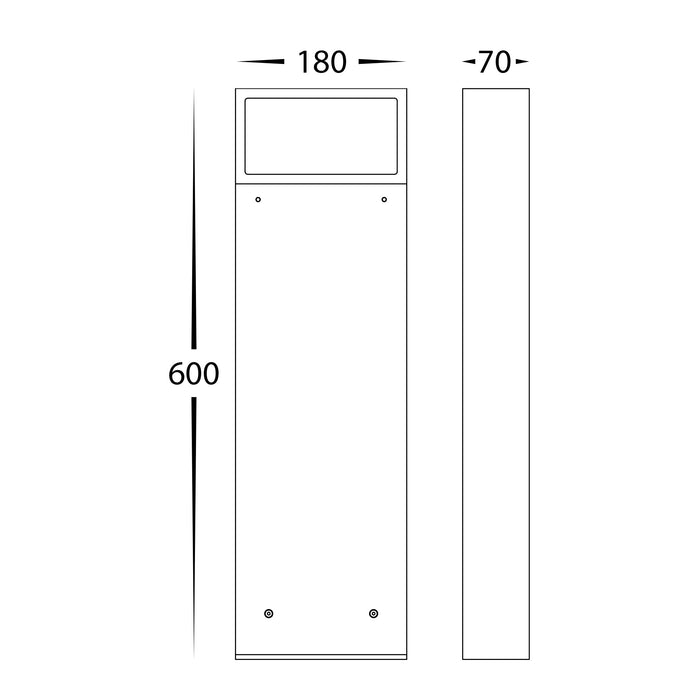 HV1636T-BLK-240V - Cadrado Black Aluminium Bollard - 600mm