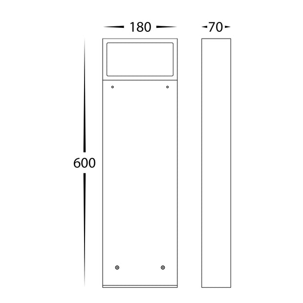 HV1636T-BLK-240V - Cadrado Black Aluminium Bollard - 600mm