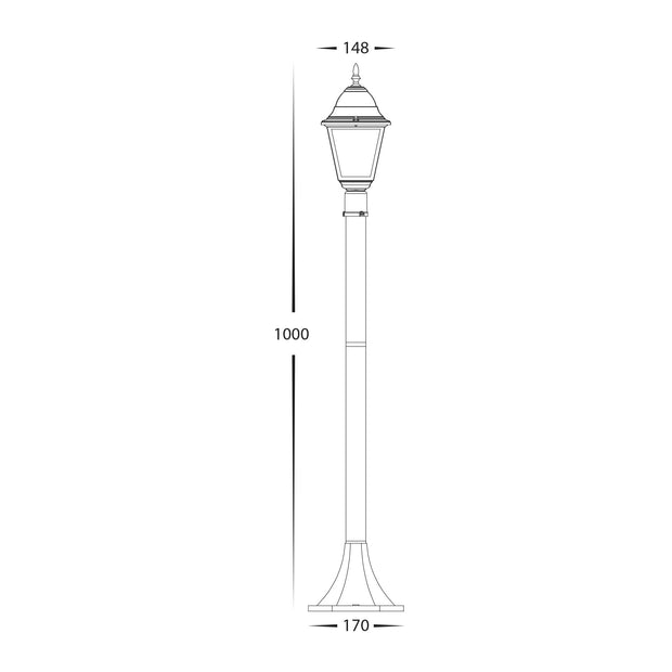 HV1651W-P-BLK - Newark Aluminium Black 4 Panel Post Light