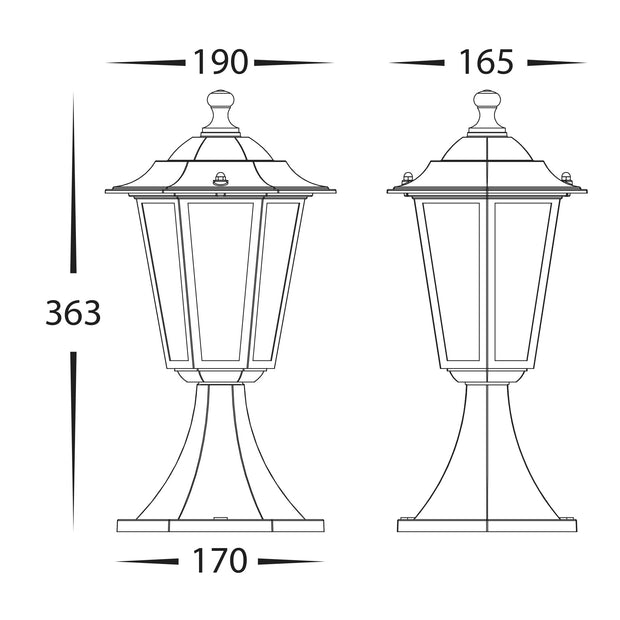 HV1652W-BLK - Fibra Aluminium Black 6 Panel Pillar Light