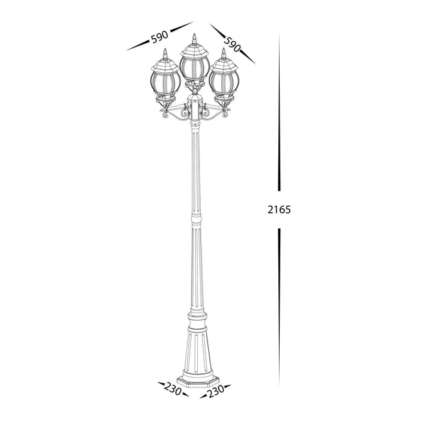 HV1673W-BLK - Trener Aluminium Black Coach 3 Light Post Light