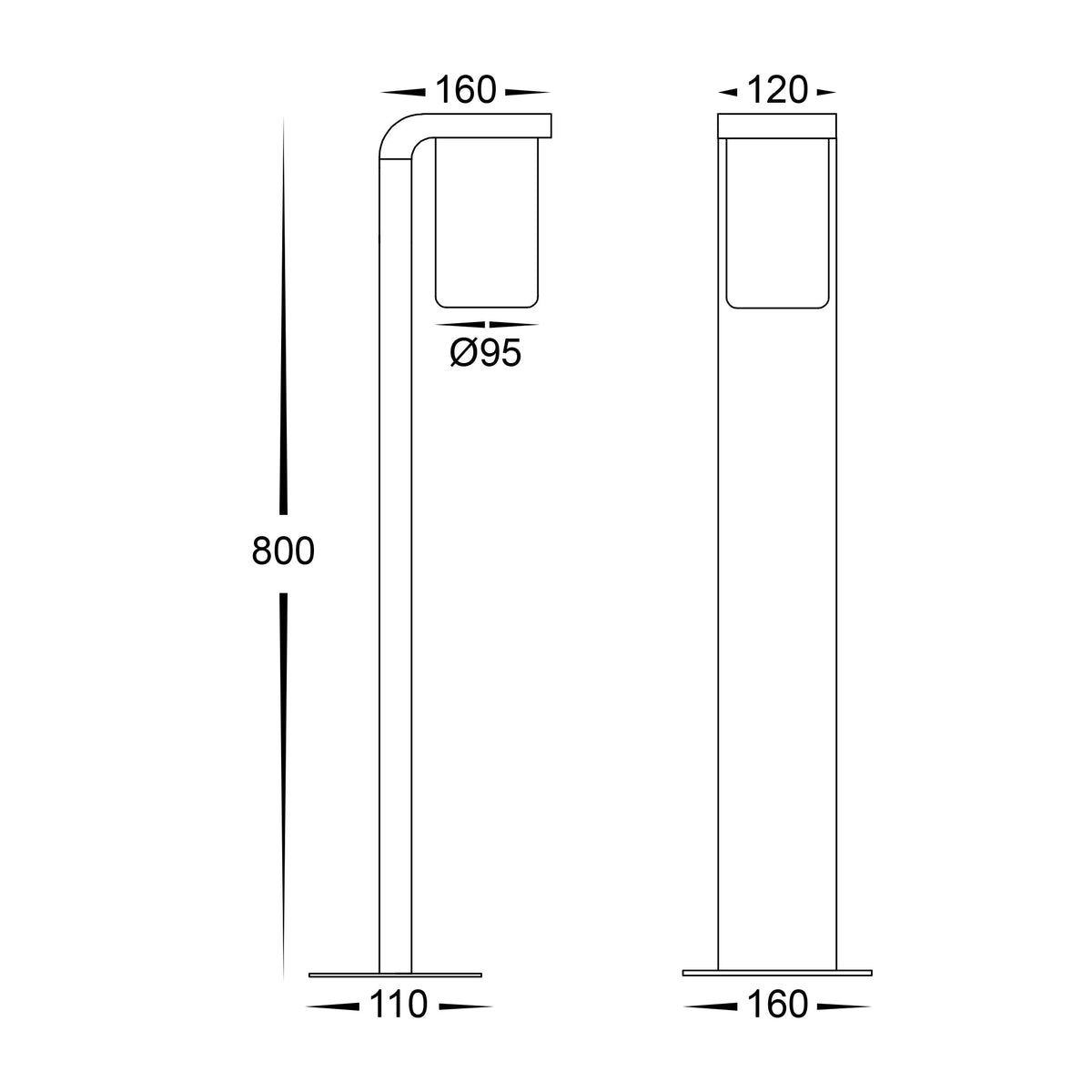 HV1692W-BLK - Angela Aluminium Black LED Bollard Light