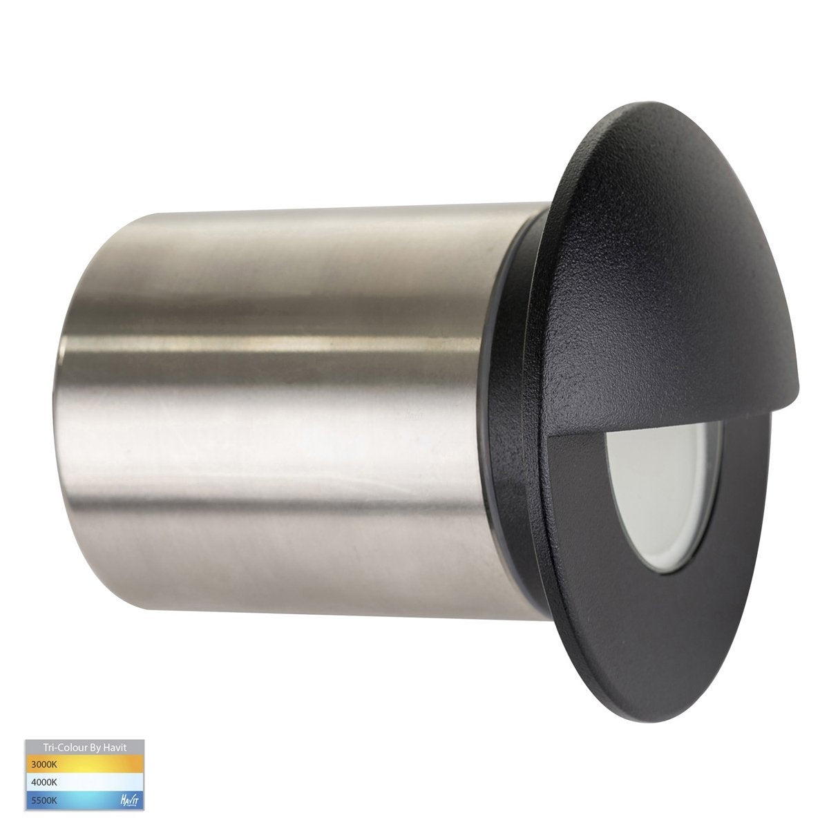 12v DC Ollo MR16 TRI Colour LED Mini Recessed Step Light with Eyelid in Black - HV19012T-BLK