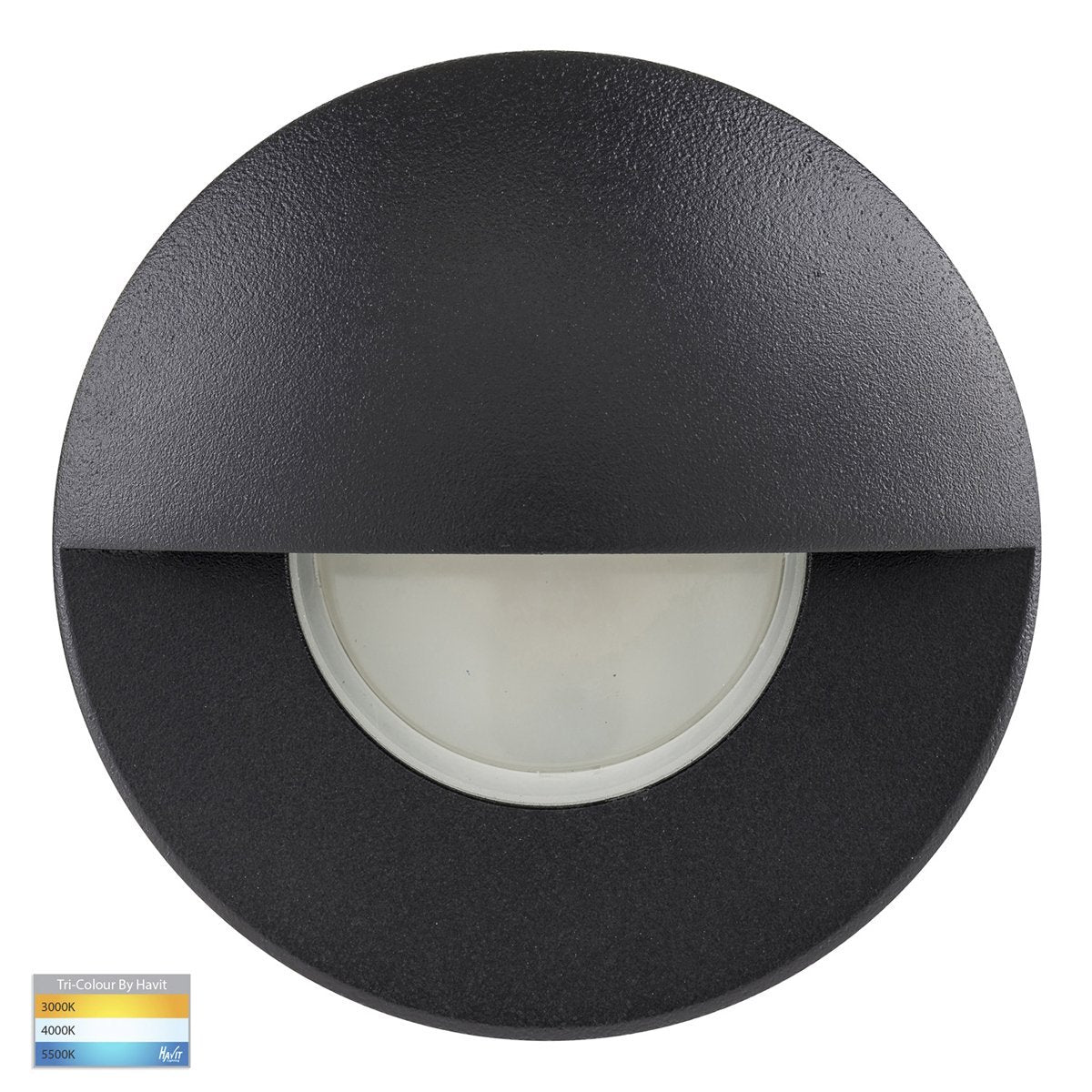 12v DC Ollo MR16 TRI Colour LED Mini Recessed Step Light with Eyelid in Black - HV19012T-BLK