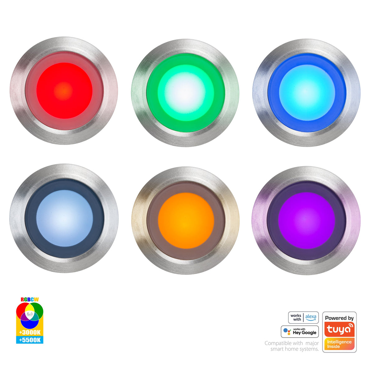 HV2826RGBCW - Flame Mini Deck Light Set Of 6 RGBCW IP67 316 Stainless Steel