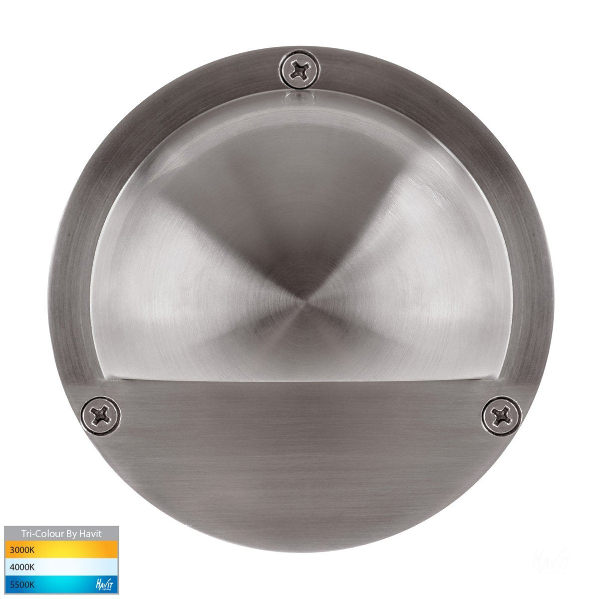 12v DC Pinta 2.3w Tri-Color LED Surface 316 Stainless Steel Mounted Step Light with Eyelid - HV2904T