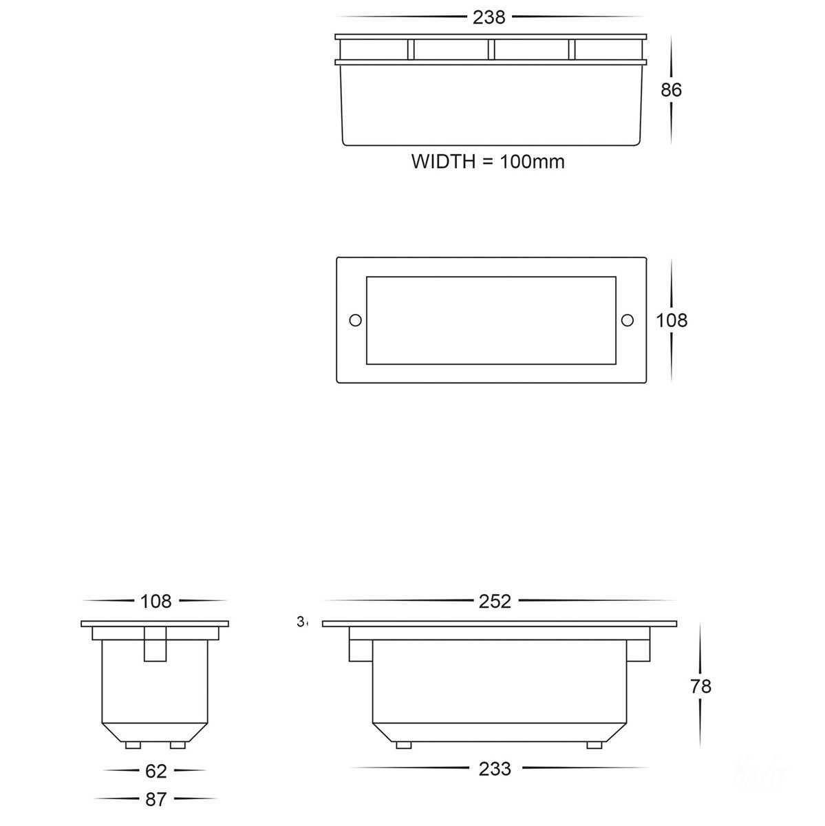 Bata Recessed DC 12v Dimensions