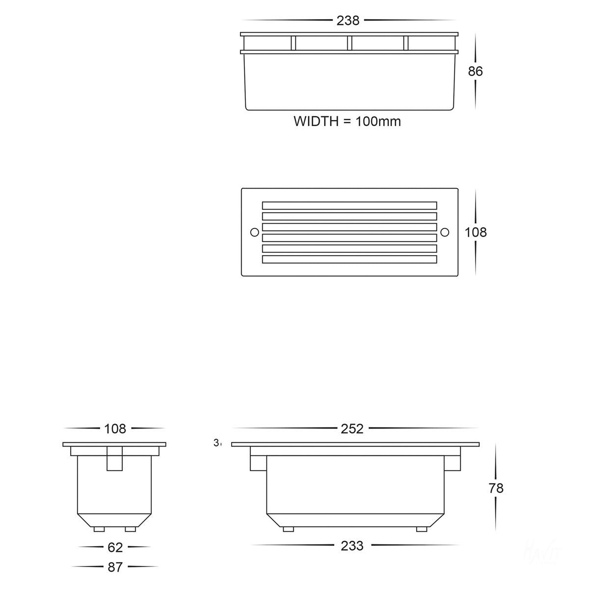 Bata Recessed HV3004T Dimensions