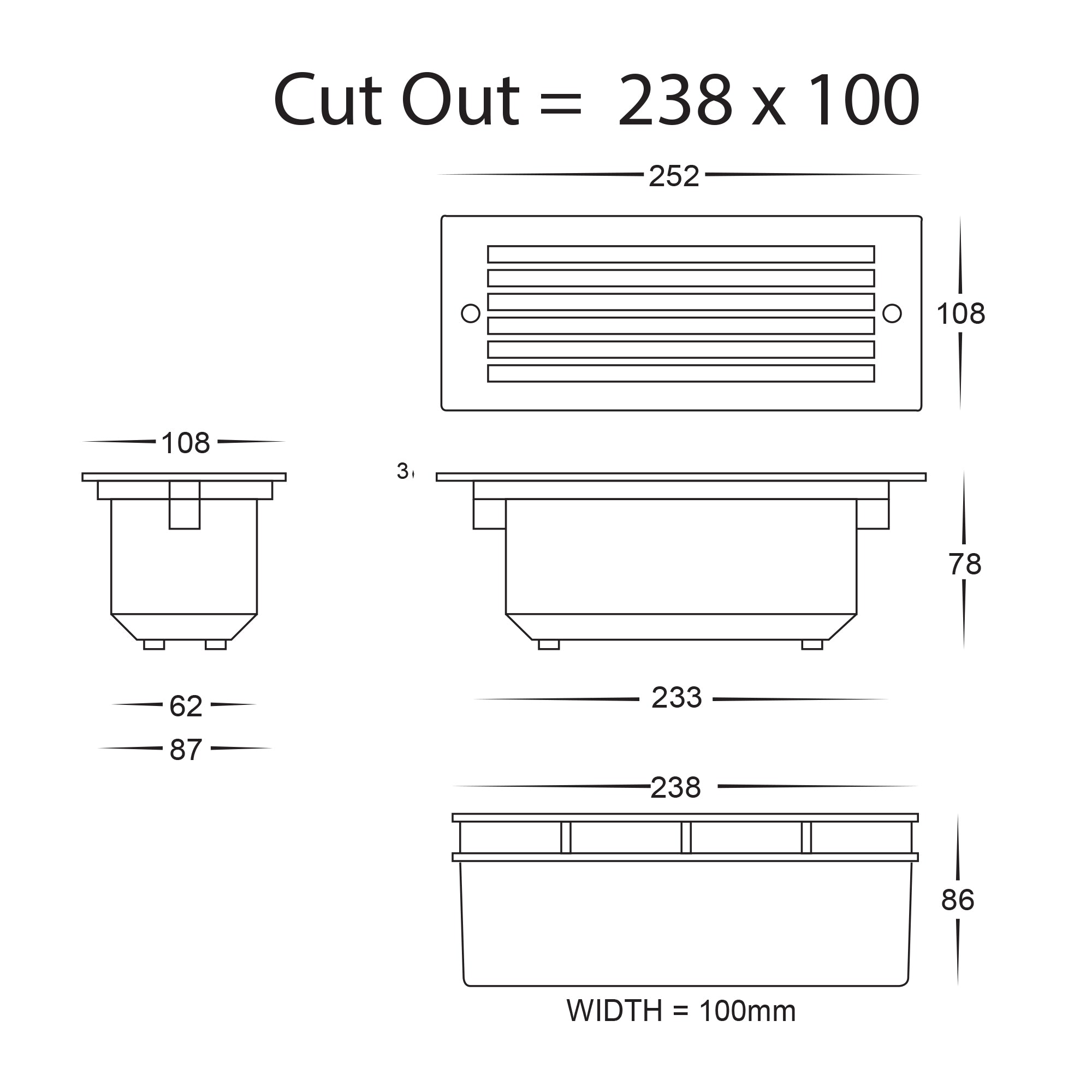 HV3004T-BLK - Bata Black LED Brick Light with Grill