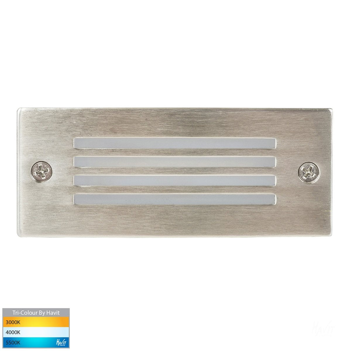 Bata Recessed DC 12v 6w LED Tri-Colour Brick Light with Grill 316 Stainless Steel Face