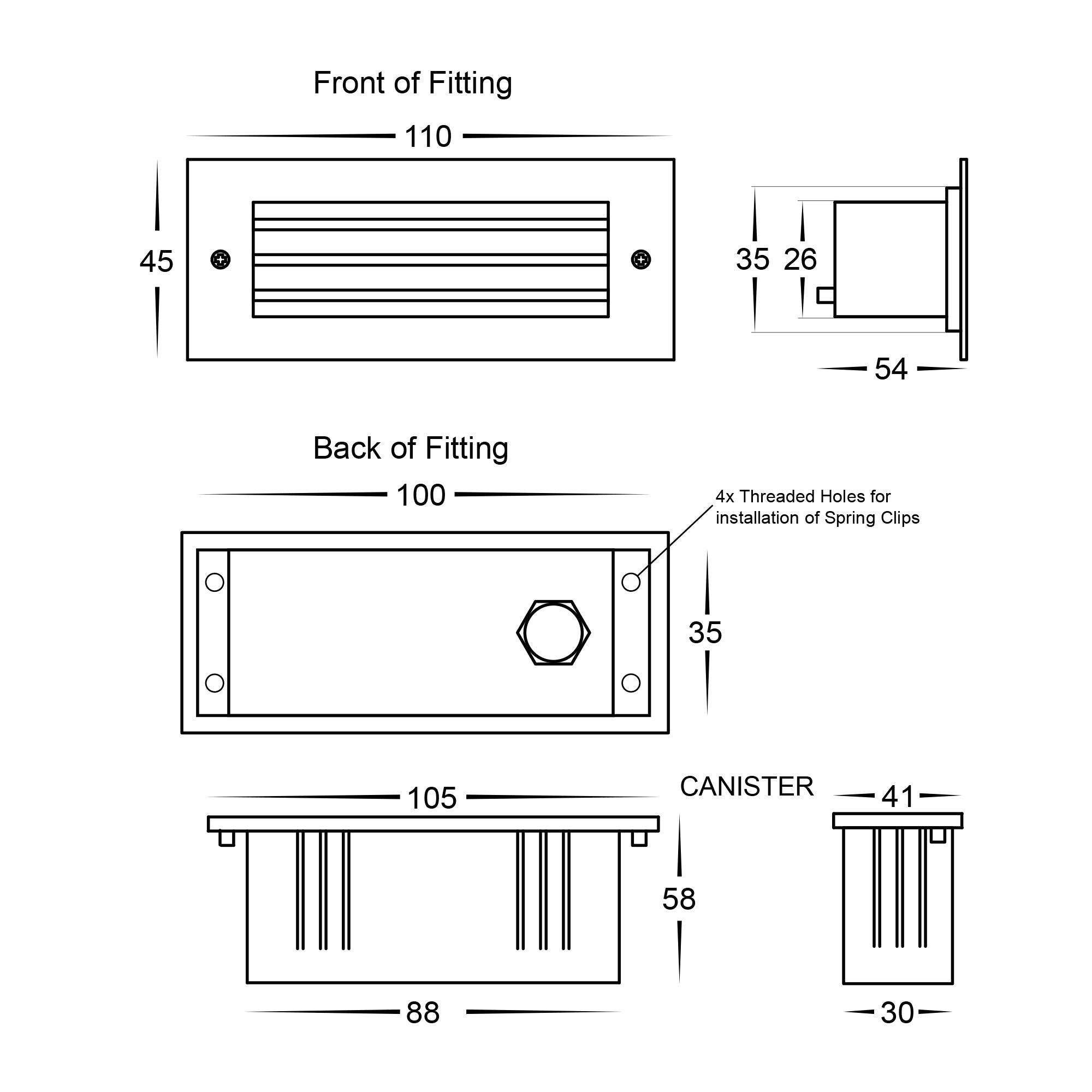 HV3008T-SS316-12V | HV3008T-SS316-240V - Bata 316 Stainless Steel 3w LED Brick Light