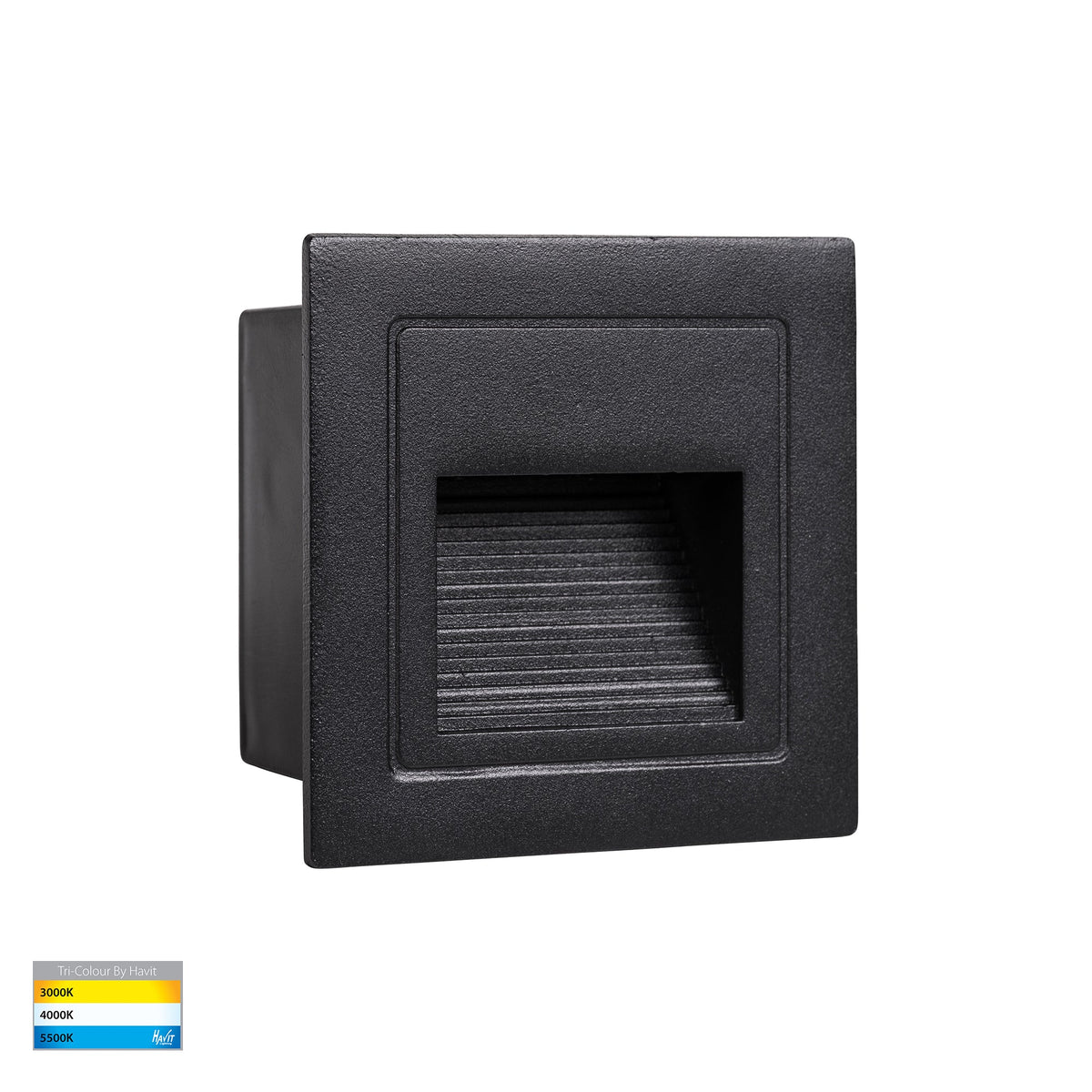 HV3112T-BLK-240V | HV3112T-BLK-12V - Trin Black Square Recessed LED Step Light