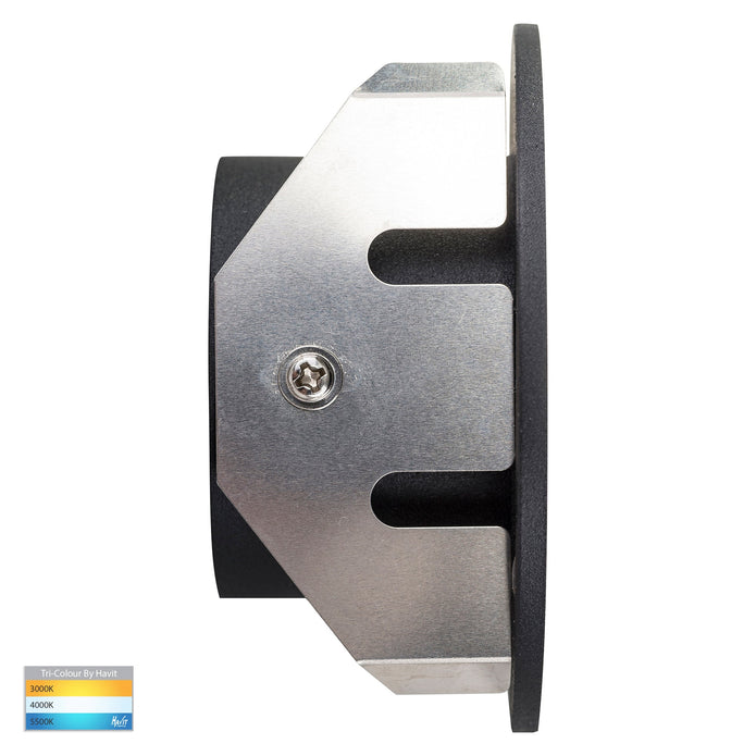 HV3205T-BLK-12V - Reces Black Round TRI Colour Recessed LED Step Light