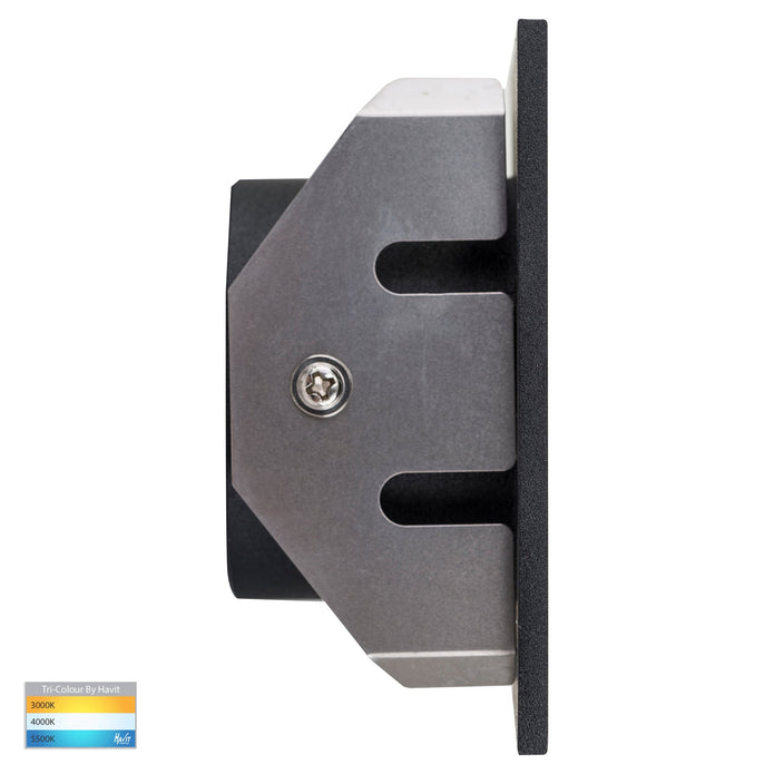 HV3215T-BLK-12V - Reces Black Square TRI Colour Recessed LED Step Light