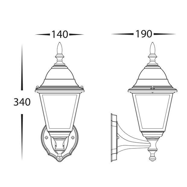 HV3551W-BLK - Newark Aluminium Black 4 Panel Coach Wall Light