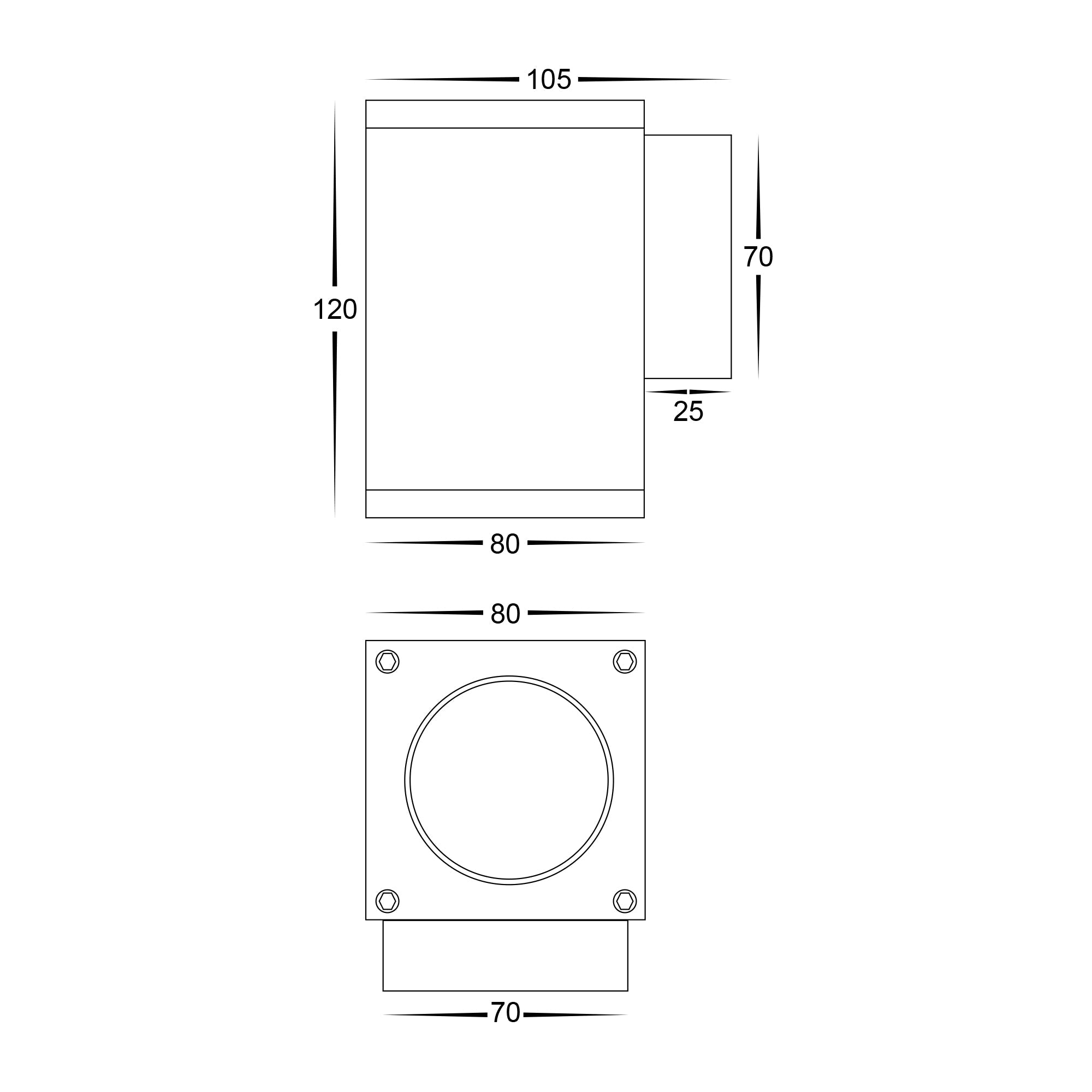 HV3623T-BLK - Quadru Square Black TRI Colour Fixed Down LED Wall Light