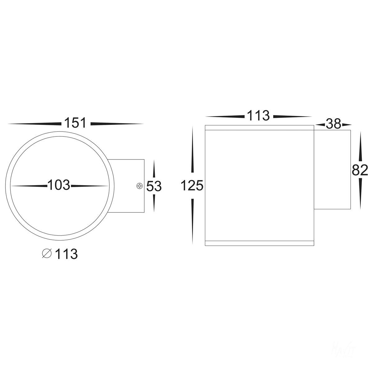 HV3628T-WHT Dimensions