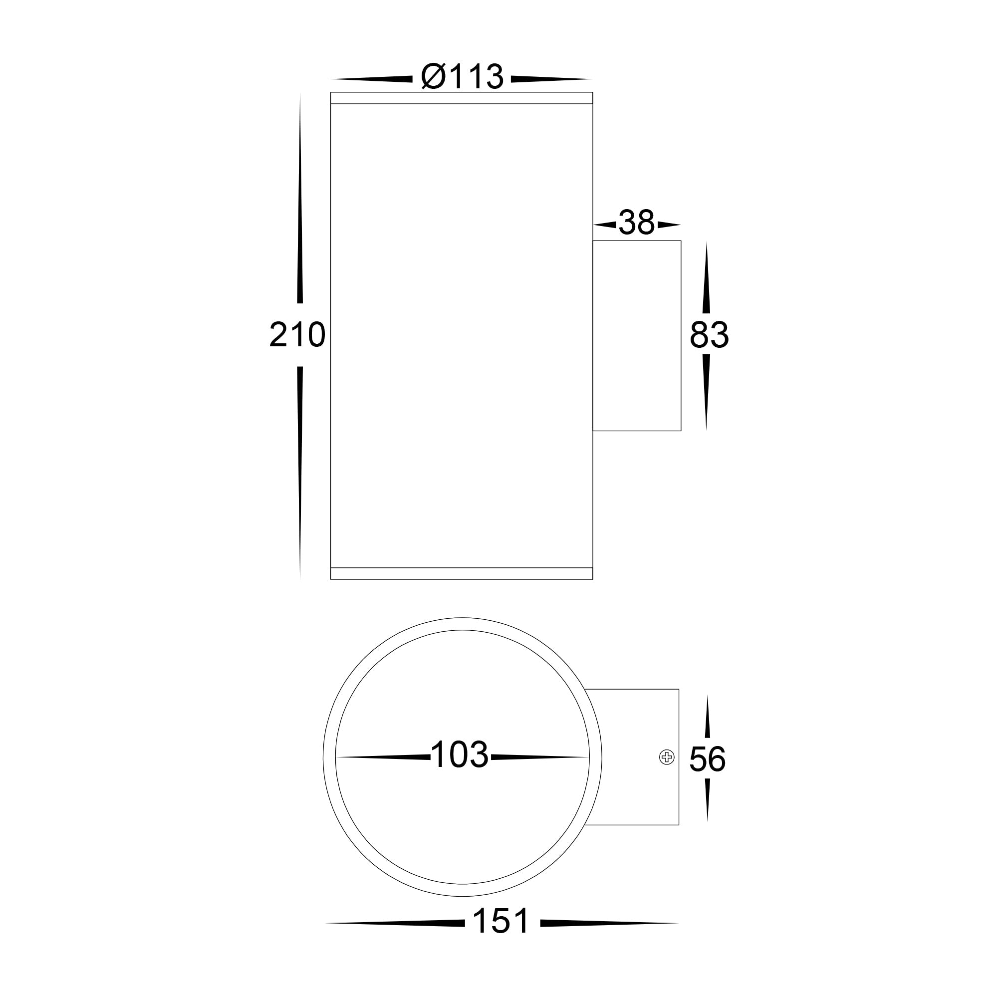 HV3629T-BLK - Porter Large Black Up & Down LED Wall Light