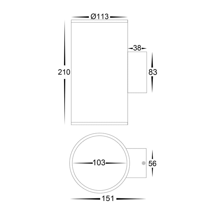 HV3629T-BLK - Porter Large Black Up & Down LED Wall Light