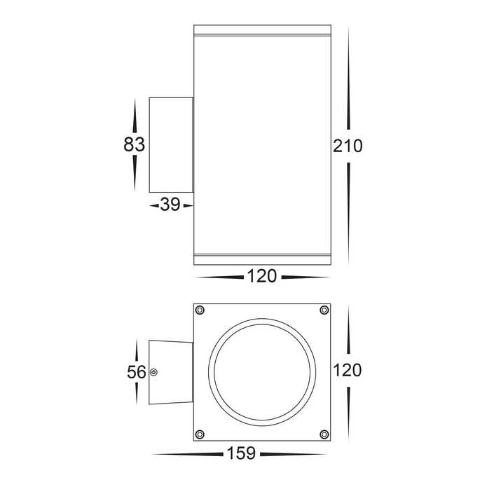 HV3629T-BLK-SQ -  Porter Square Black Large Up & Down LED Wall Light