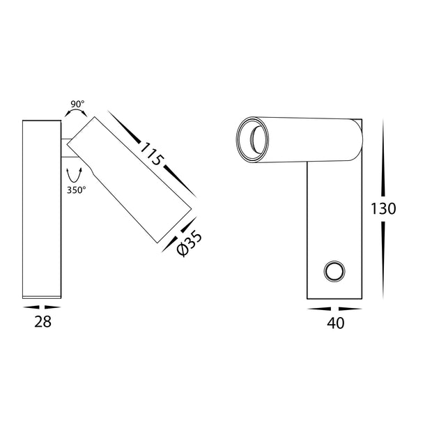 HV3686T-BLK - Lesen Black Single Adjustable Wall Light