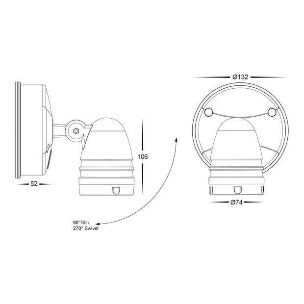 HV3792T-WHT - Focus Polycarbonate White Single Adjustable Spot Light With Sensor