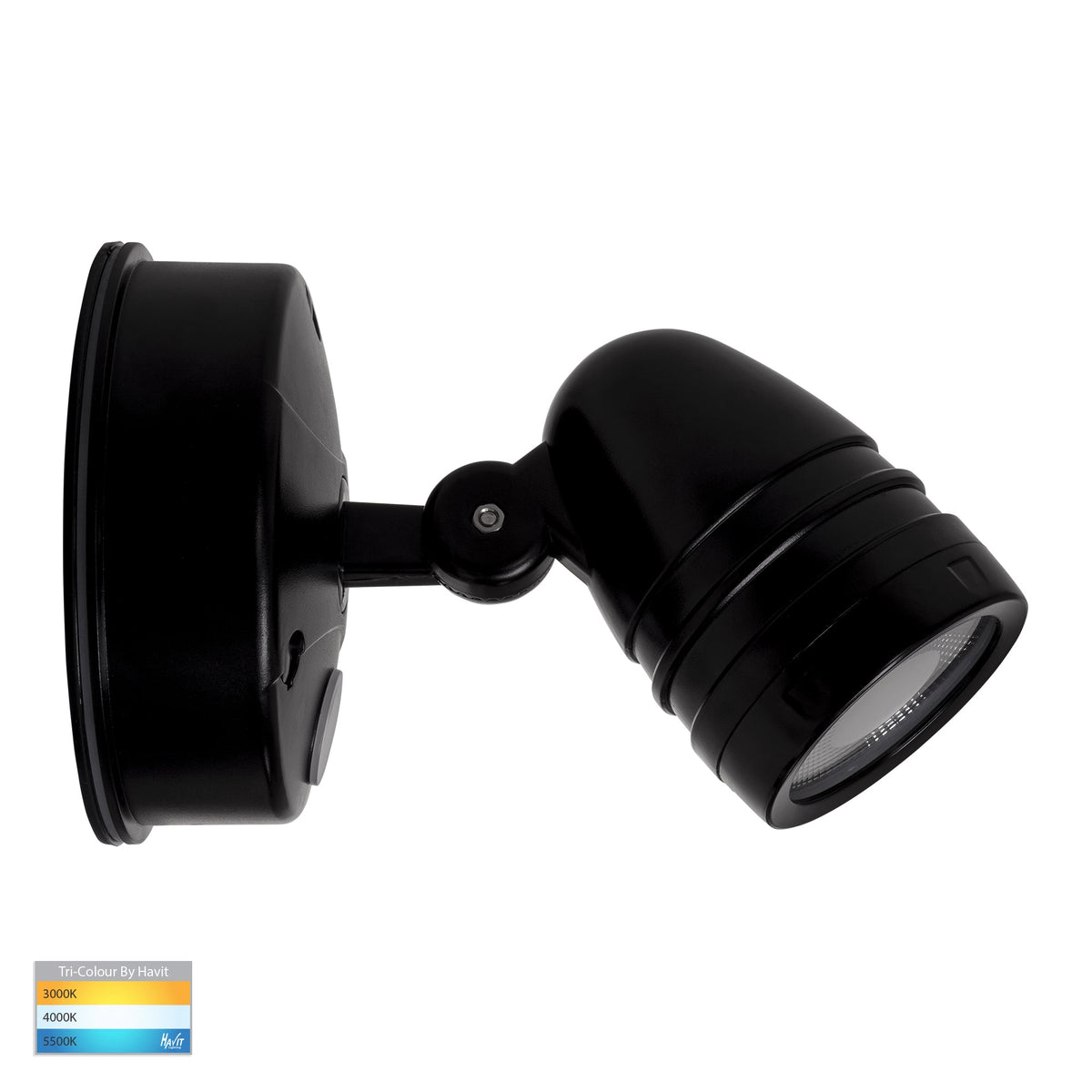 HV3792T-BLK - Focus Polycarbonate Black Single Adjustable Spot Light With Sensor