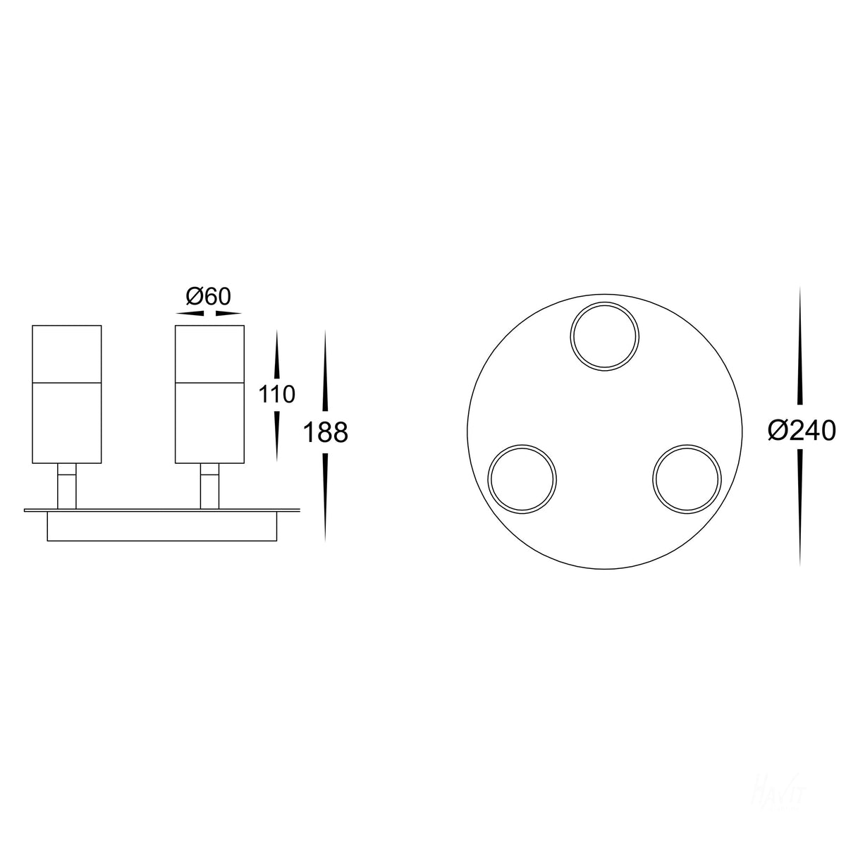 HV4001T-3-WHT-RND - Tivah White 3 Light Round Plate