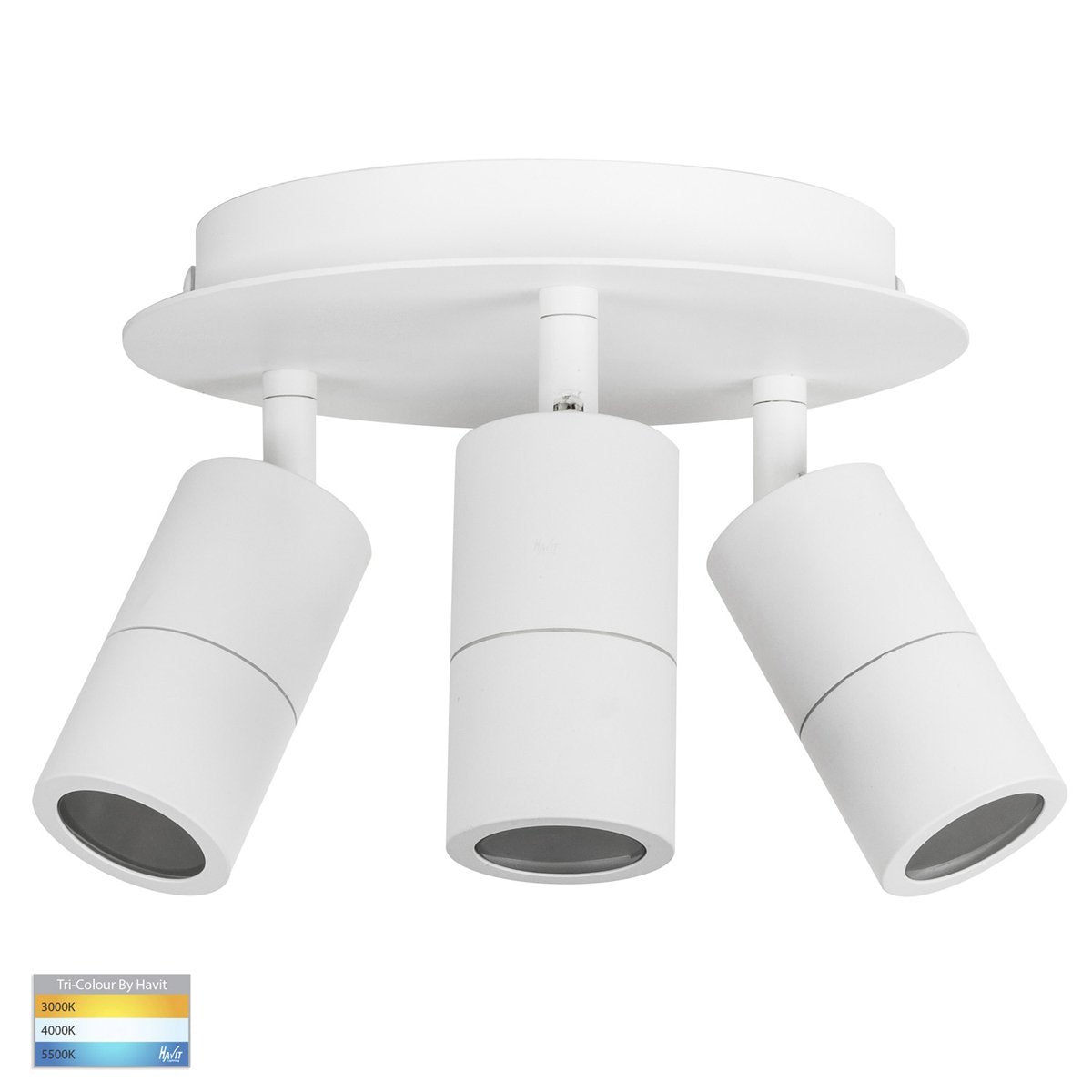 Tivah 15W 240v Tri-Colour LED Round Ceiling 3 Light Spotlight in Matt White