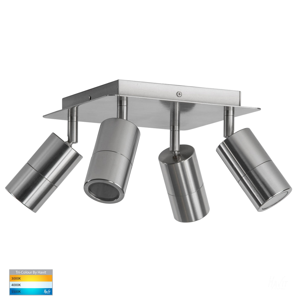 HV4001T-4-TTM-SQ - Tivah Titanium Aluminium 4 Light TRI Colour LED Square Plate