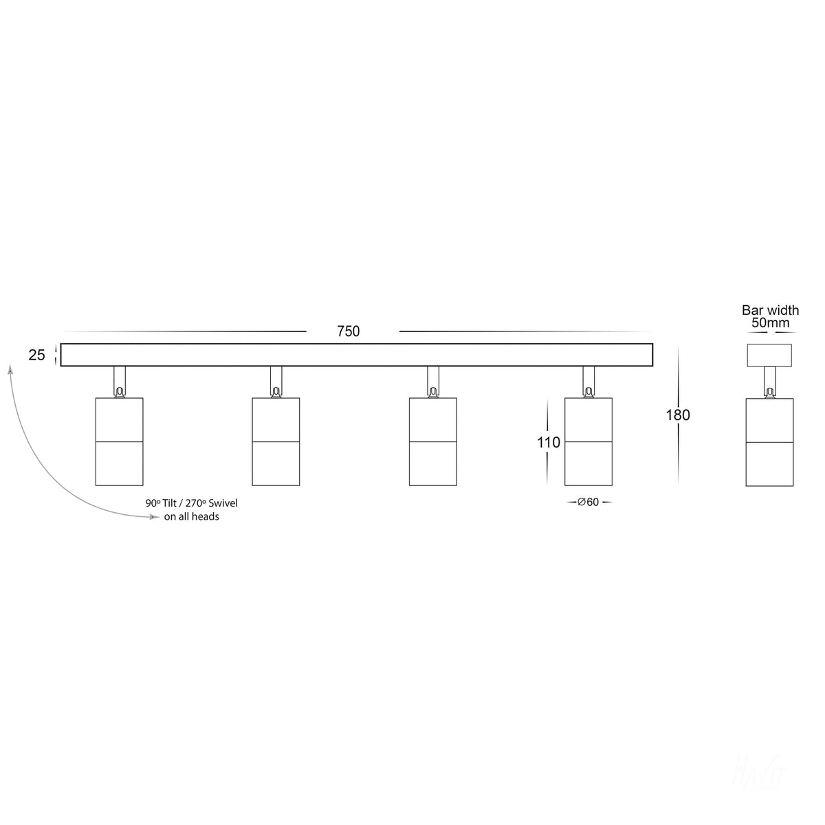 HV4001T-4-TTM - Tivah Titanium 4 Light TRI Colour LED Bar Lights