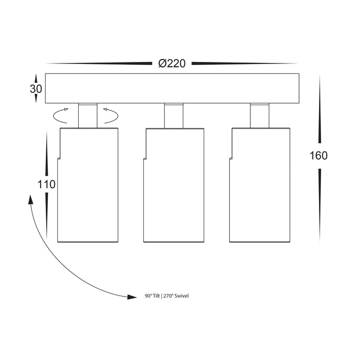 HV4002T-3-WHT-RND - Revo White 3 Light TRI Colour Round Plate
