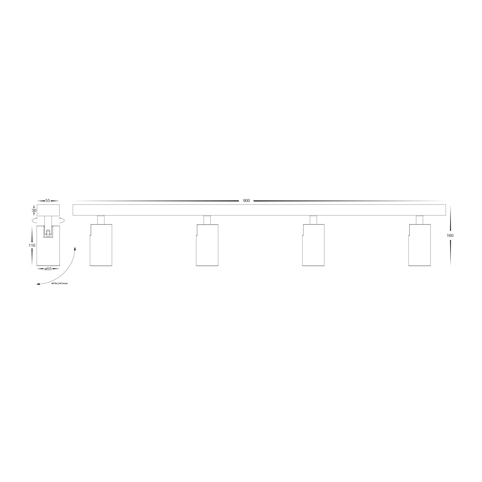 HV4002T-4-BLK - Revo Black 4 Light TRI Colour Bar Light