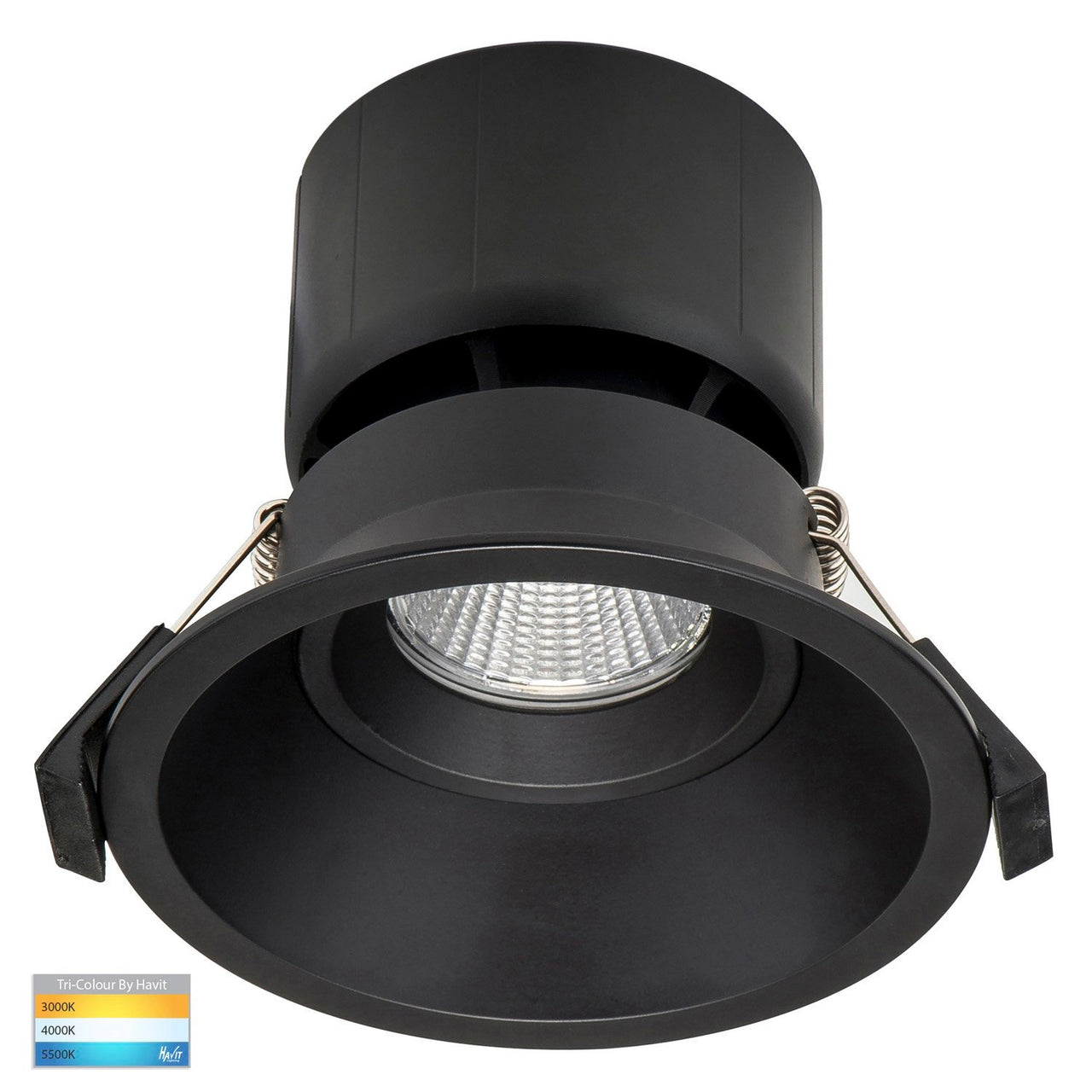 Prime 12W Dimmable CCT Matt Black Recessed Fixed Deep Set 90mm Downlight