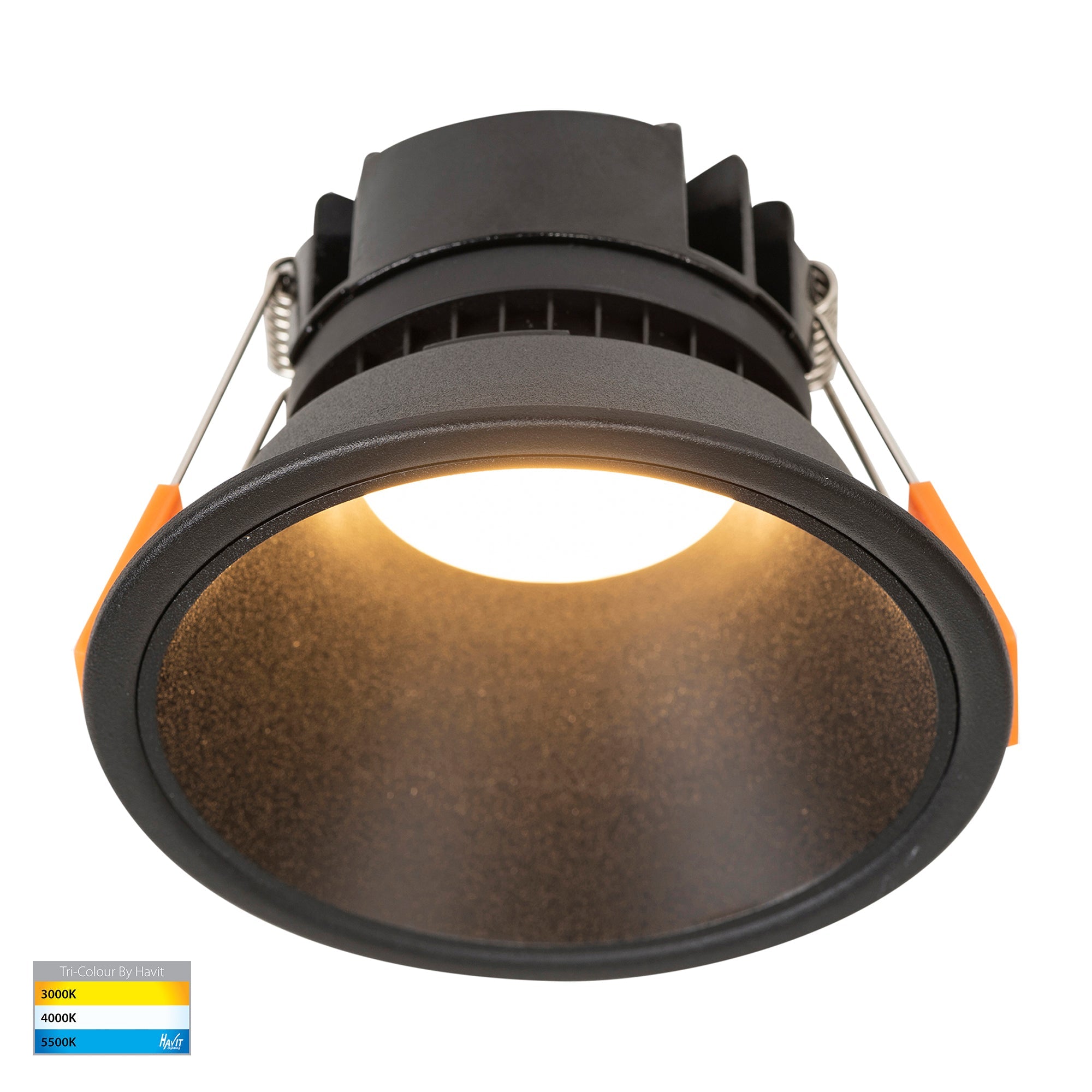 HV5528T-BB - Gleam Black with Black Insert Tri Colour Fixed Deep LED Downlight