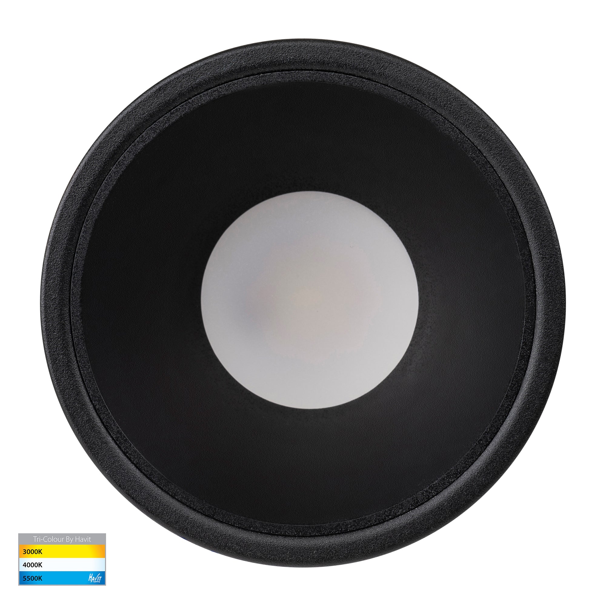 HV5528T-BB - Gleam Black with Black Insert Tri Colour Fixed Deep LED Downlight