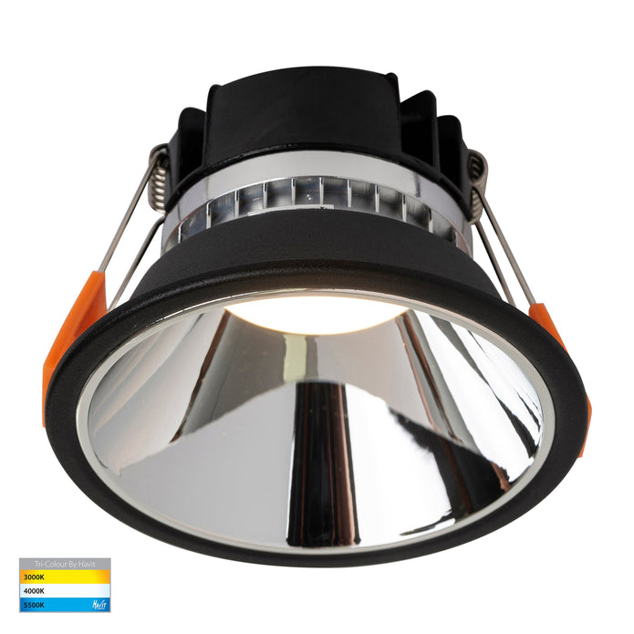 HV5528T-BC - Gleam Black with Chrome Insert Tri Colour Fixed Deep LED Downlight