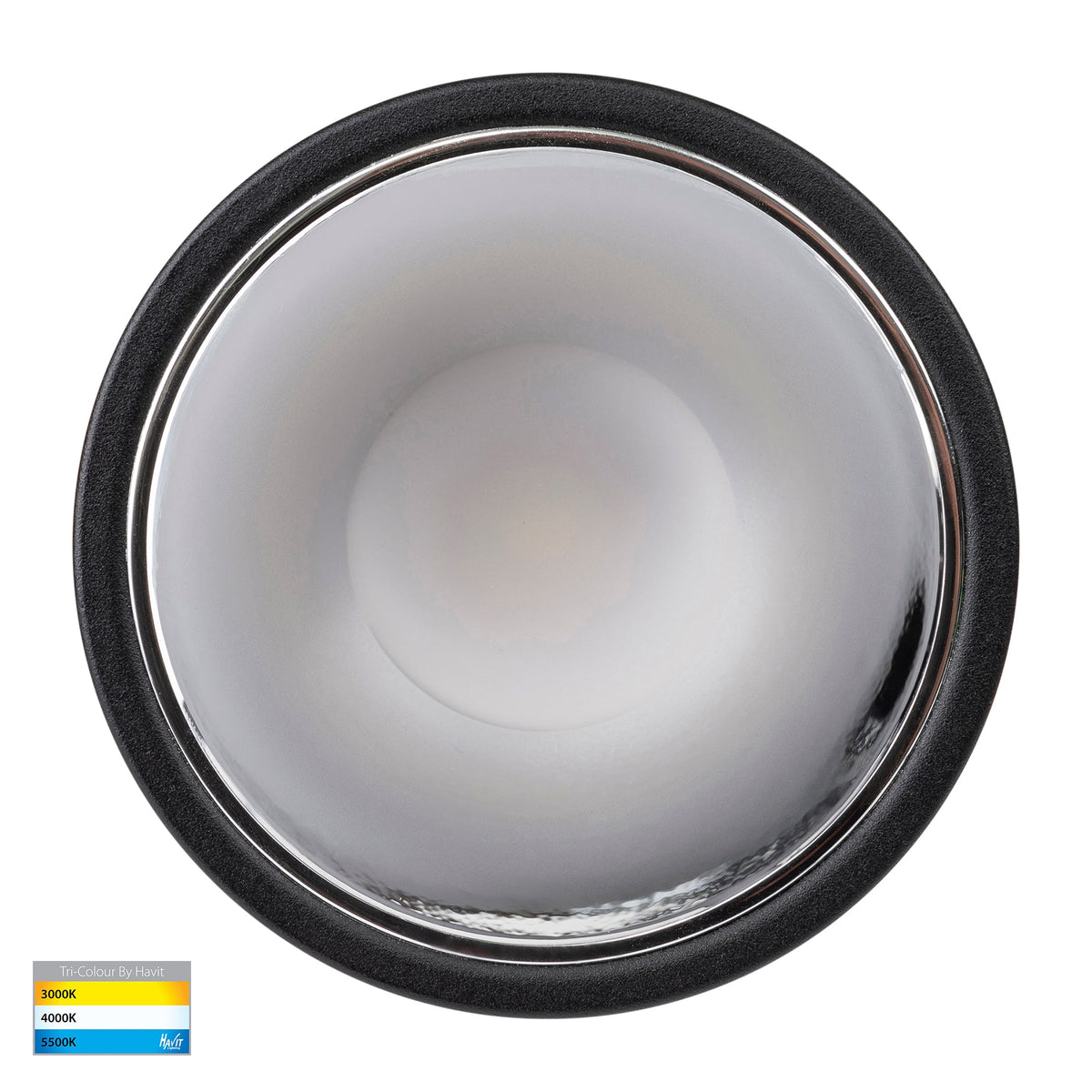 HV5528T-BC - Gleam Black with Chrome Insert Tri Colour Fixed Deep LED Downlight