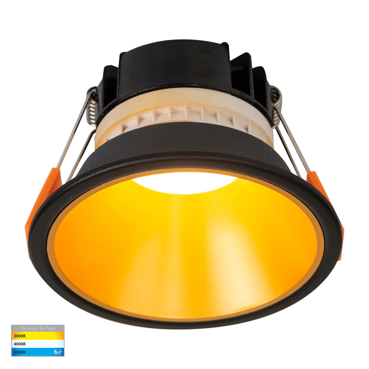 HV5528T-BG - Gleam Black with Gold Insert Tri Colour Fixed Deep LED Downlight