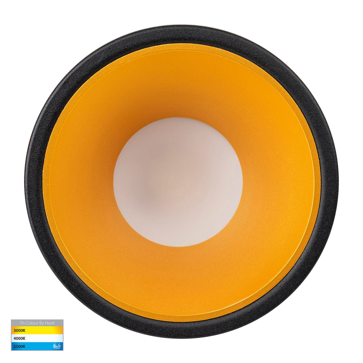 HV5528T-BG - Gleam Black with Gold Insert Tri Colour Fixed Deep LED Downlight