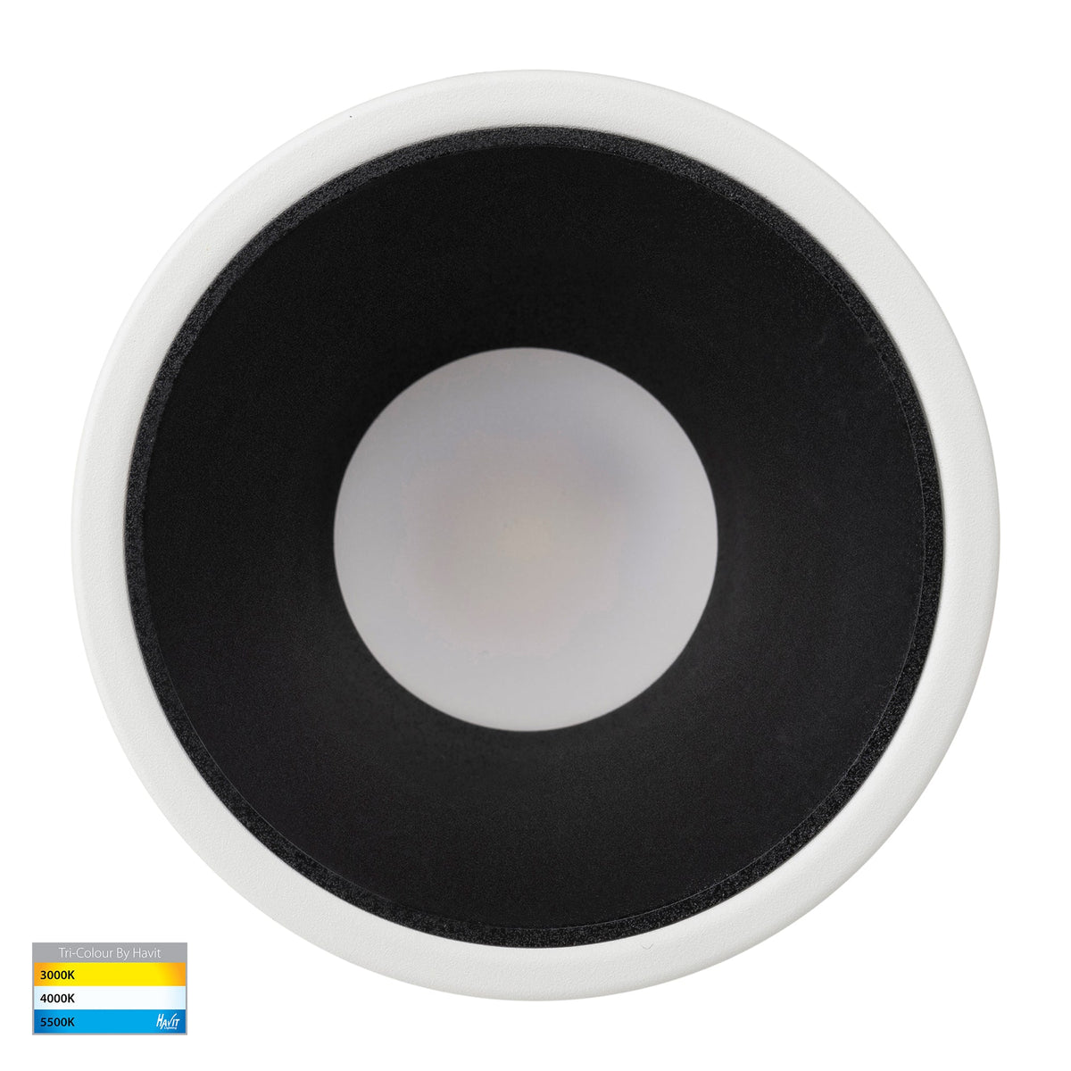 HV5528T-WB - Gleam White with Black Insert Tri Colour Fixed Deep LED Downlight