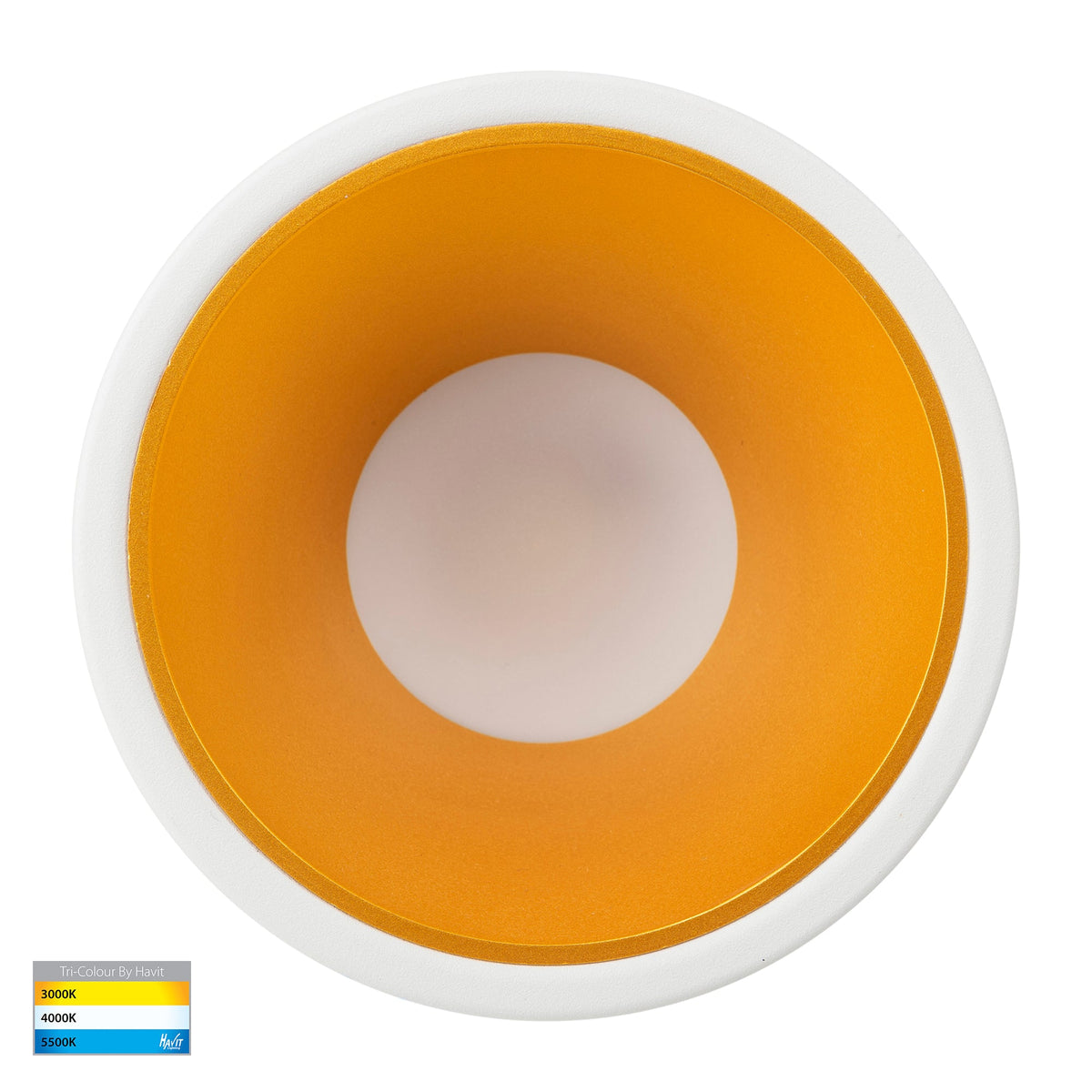HV5528T-WG - Gleam White with Gold Insert Tri Colour Fixed Deep LED Downlight