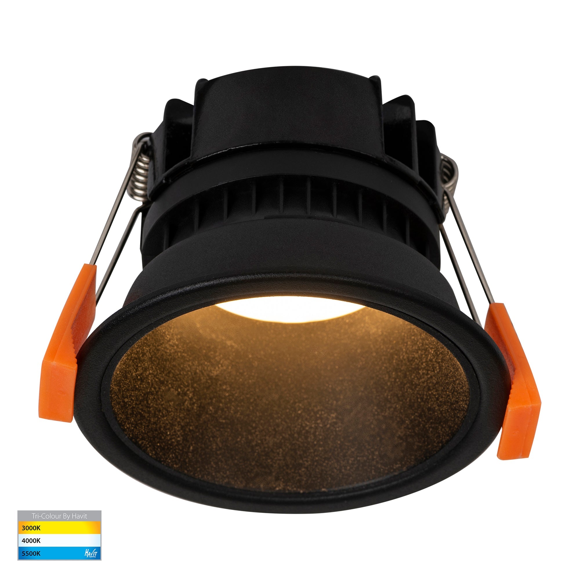 HV5529T-BB - Gleam Black with Black Insert Tri Colour Fixed Deep LED Downlight