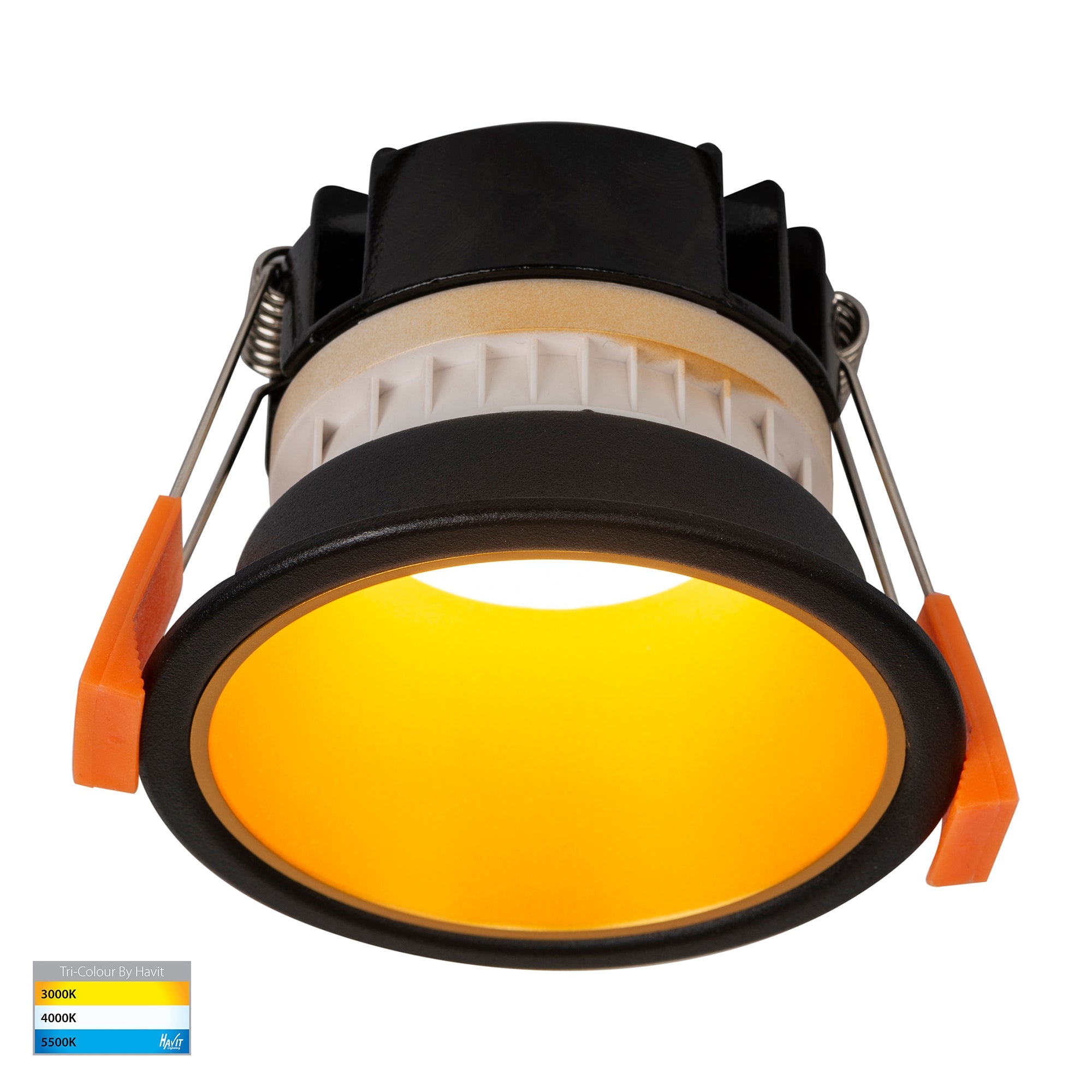 HV5529T-BG - Gleam Black with Gold Insert Tri Colour Fixed Deep LED Downlight