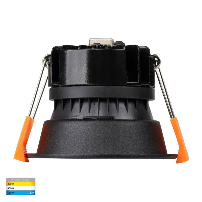 HV5529T-BC - Gleam Black with Chrome Insert Tri Colour Fixed Deep LED Downlight