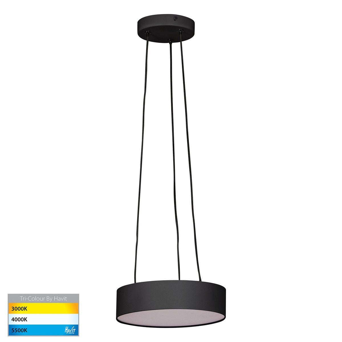 Nella 20W Dimmable LED Tri-Color Matt Black Pendant Light