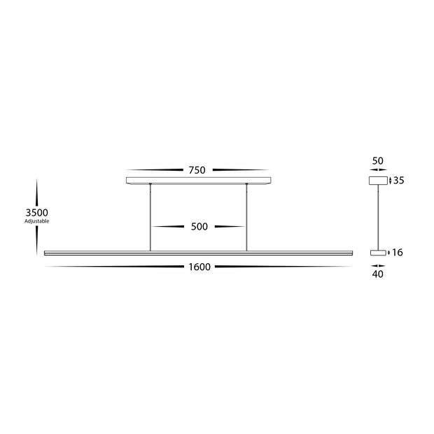 HV6006T-BLK - Proline Black 1600mm Slim LED Pendant