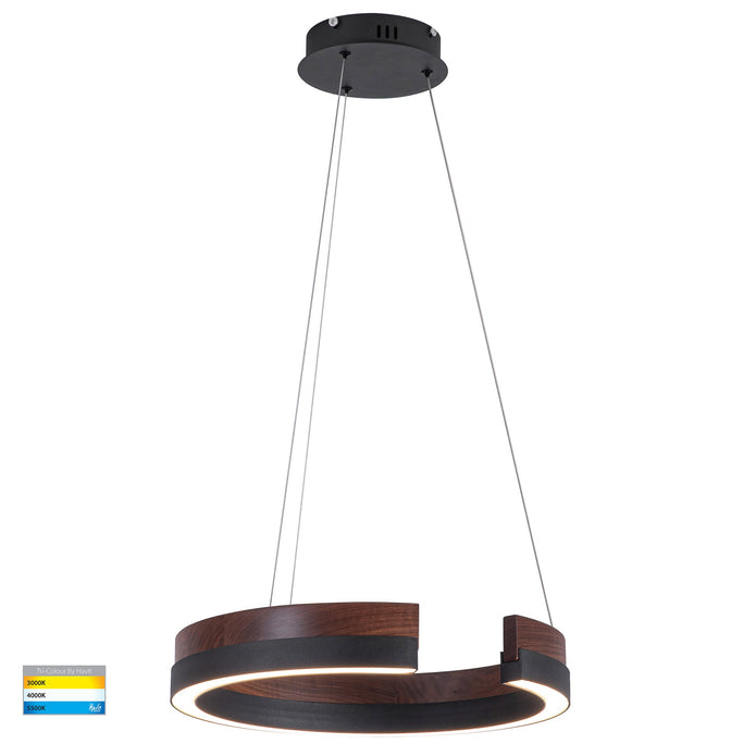 HV6094T - Orah Walnut Timber with Black Aluminium 800mm Round Pendant